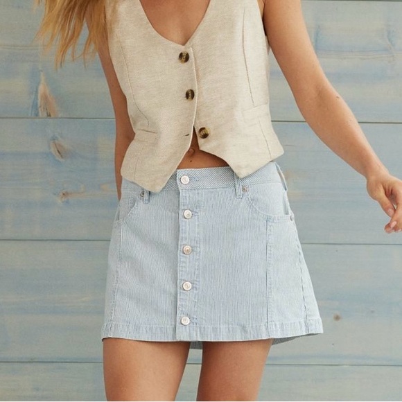 American Eagle Stretch preppy academic Striped Mini Skirt 12 - Picture 1 of 4